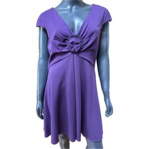 Badgley Mischka Purple Dress Size 10 Flower Appliqué Short Dress ￼